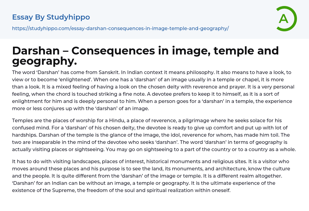 Darshan – Consequences in image, temple and geography. Essay Example