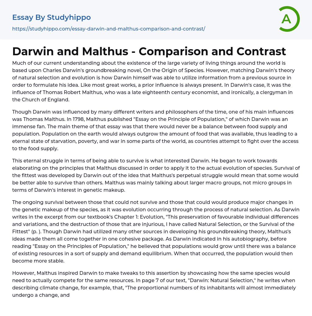 Darwin and Malthus – Comparison and Contrast Essay Example