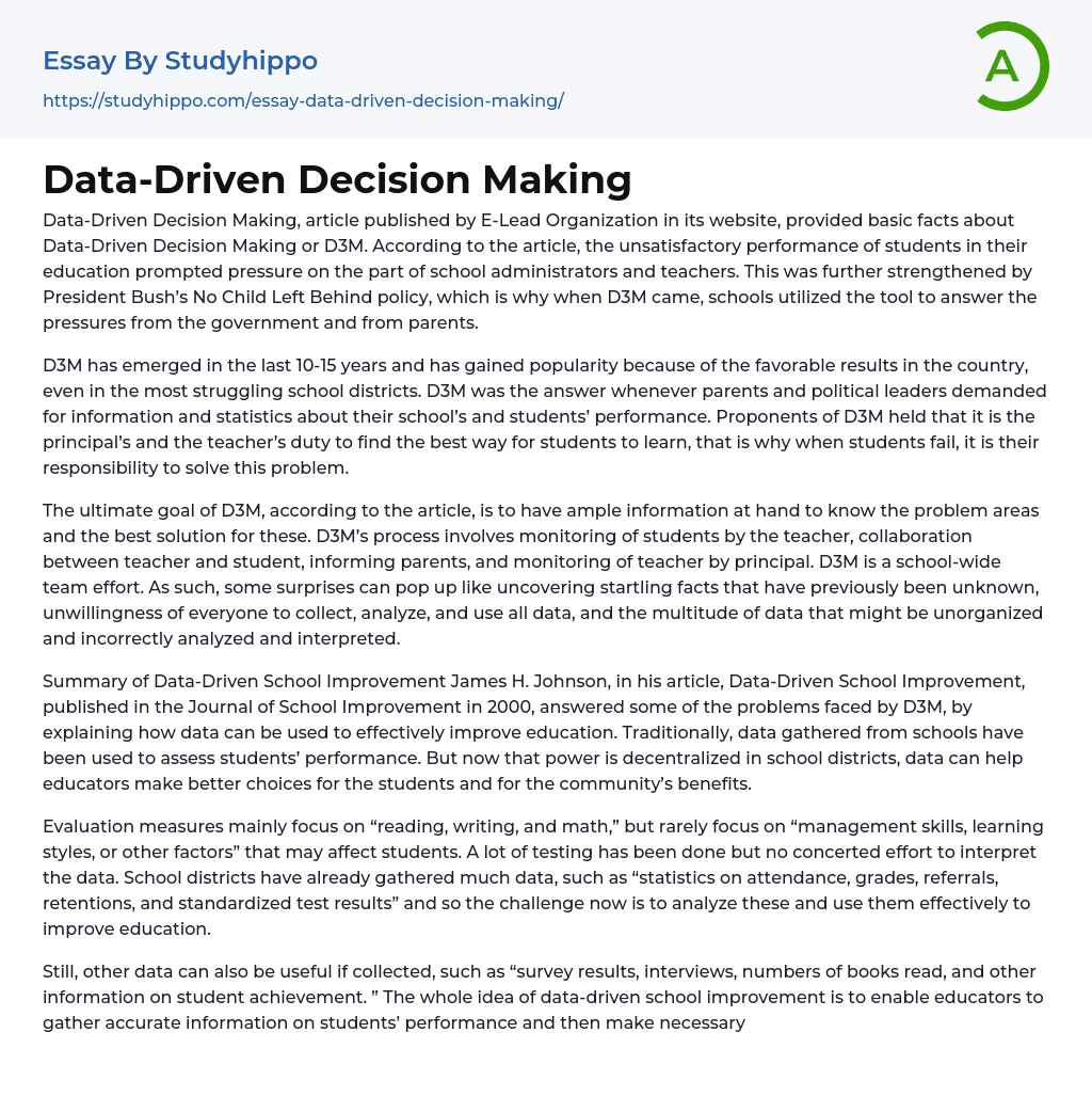 Data-Driven Decision Making Essay Example