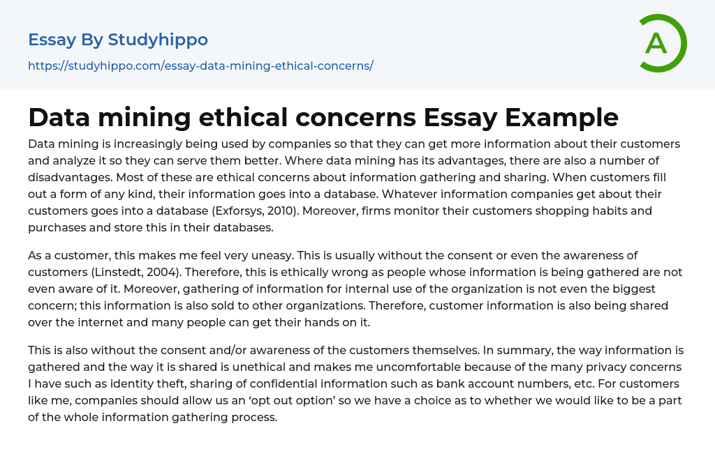 Data mining ethical concerns Essay Example
