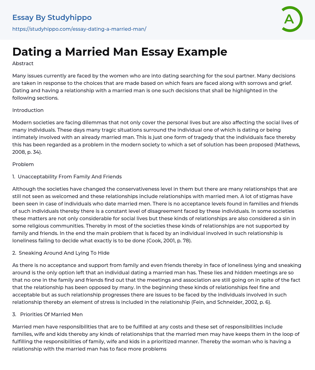 Dating a Married Man Essay Example