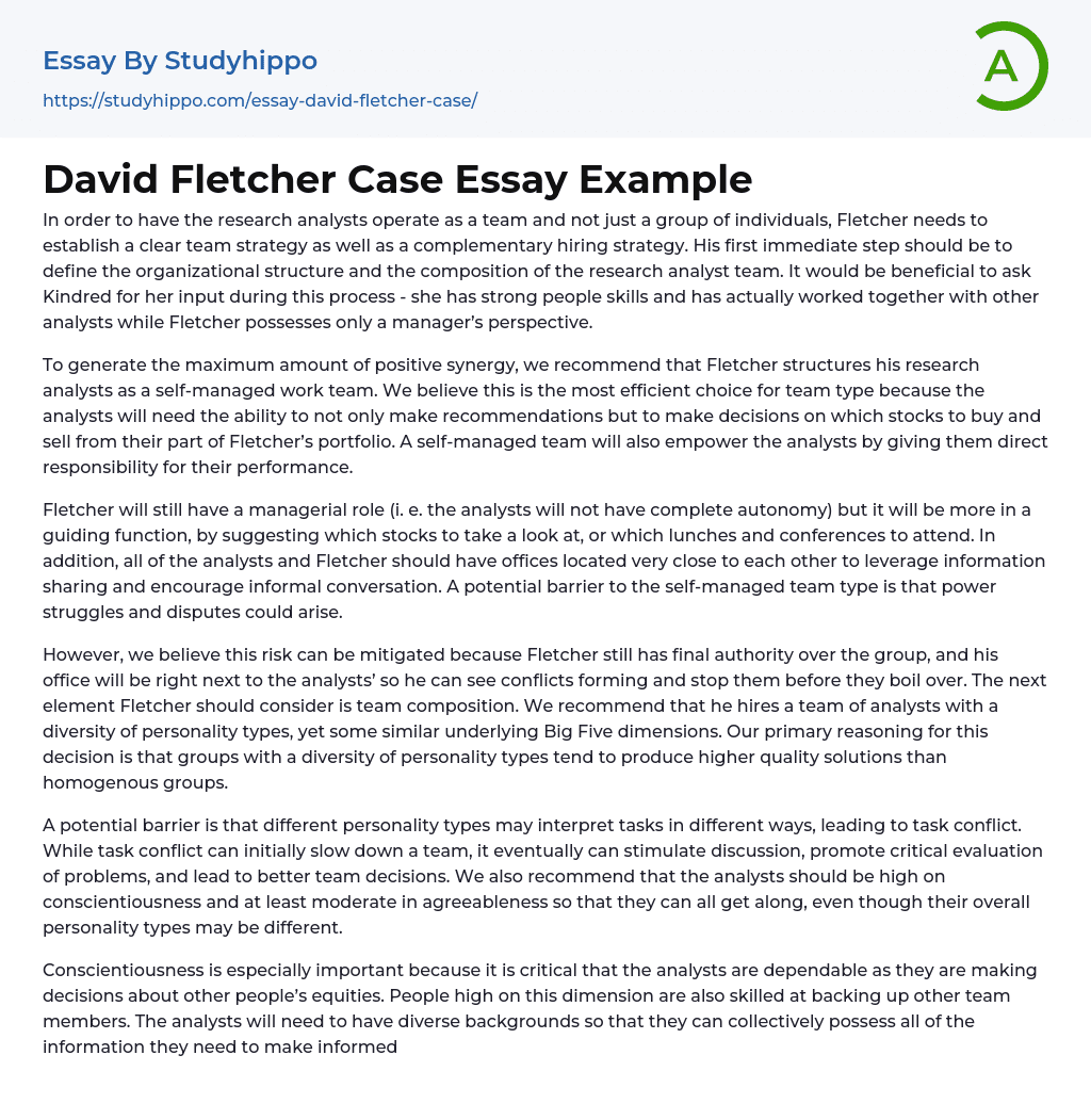 David Fletcher Case Essay Example