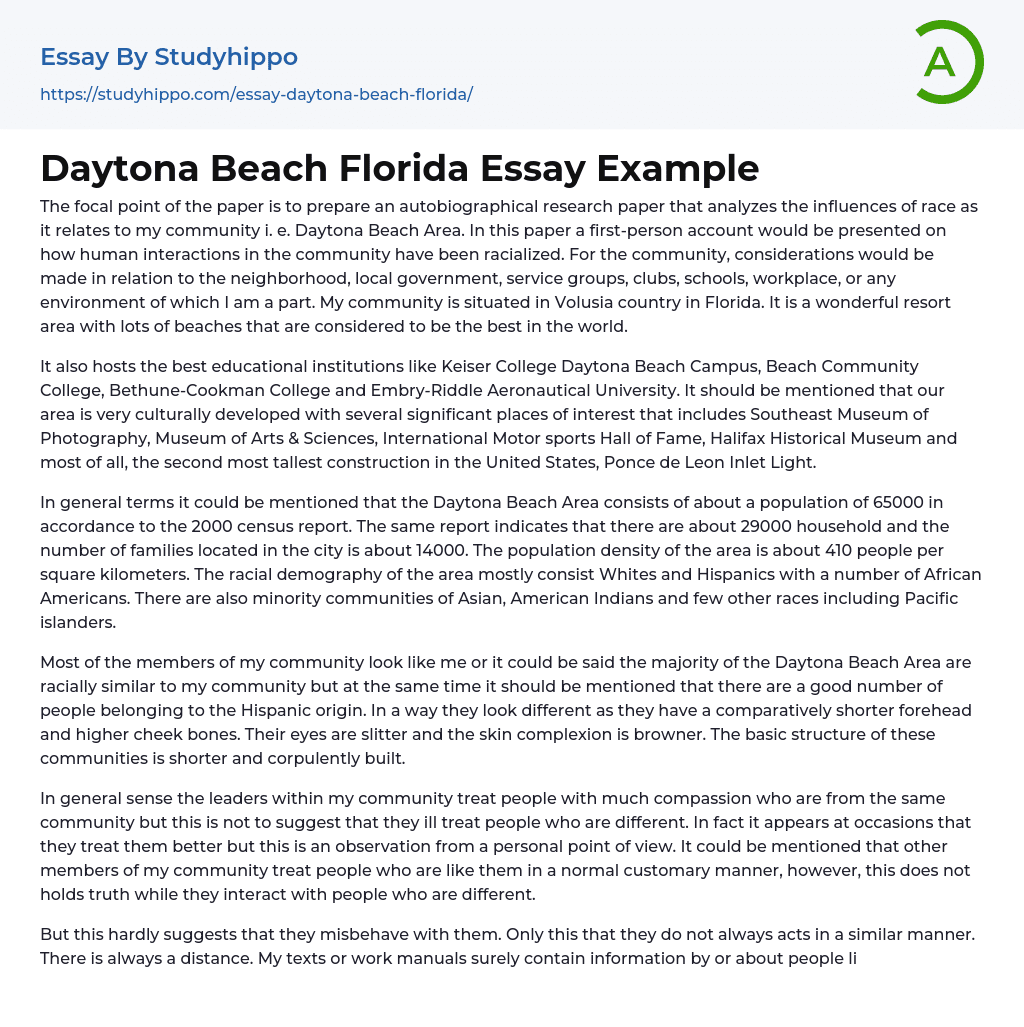 Daytona Beach Florida Essay Example