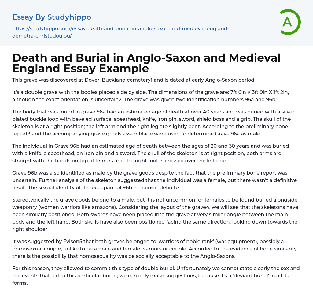 Death and Burial in Anglo-Saxon and Medieval England Essay Example