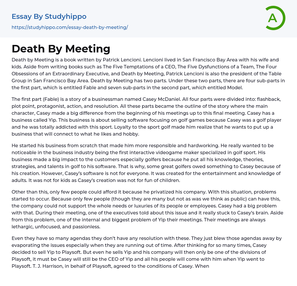 Death By Meeting Essay Example