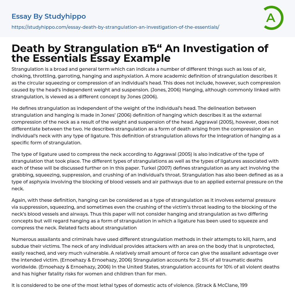 Death by Strangulation An Investigation of the Essentials Essay Example