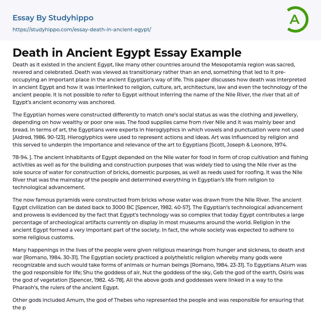 Death in Ancient Egypt Essay Example
