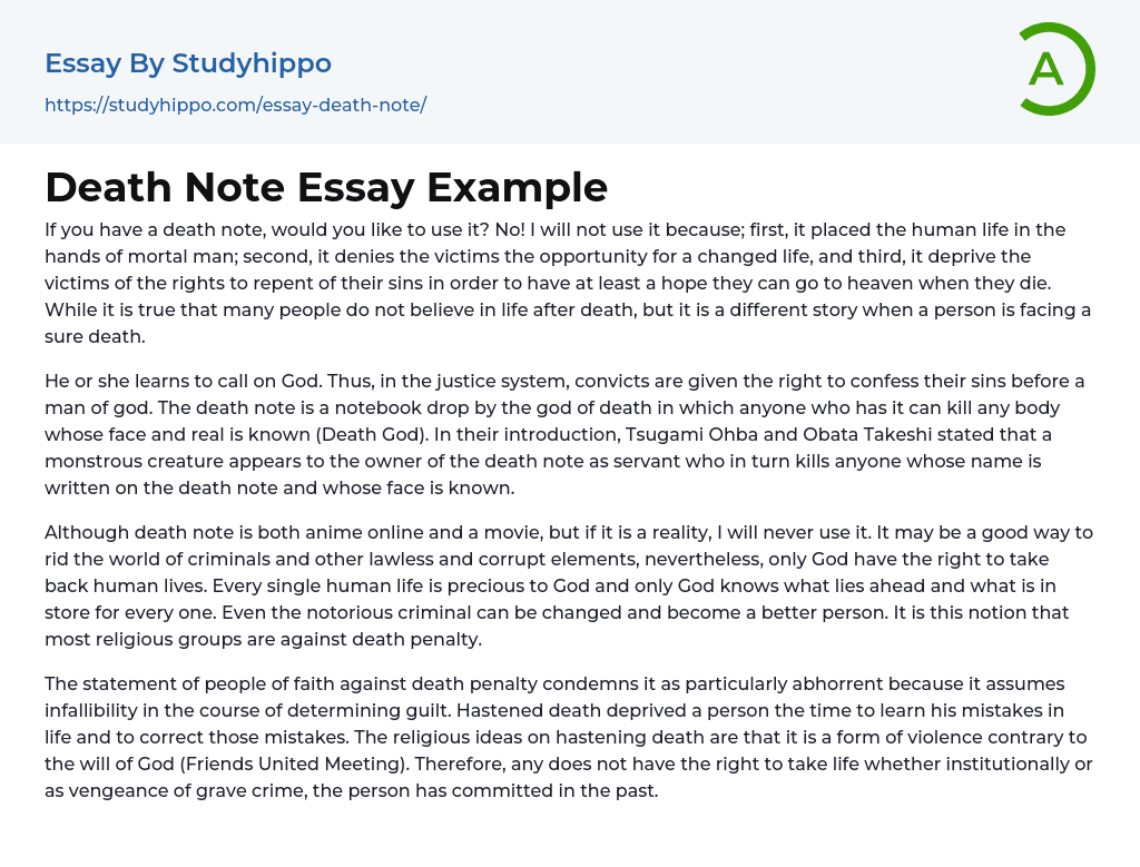 Death Note Essay Example