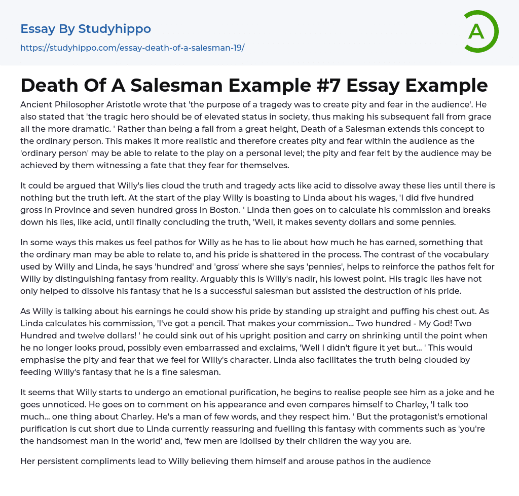 Death Of A Salesman Example #7 Essay Example