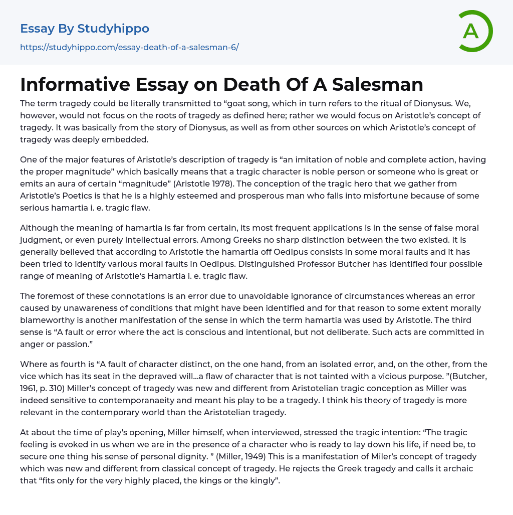 Informative Essay on Death Of A Salesman