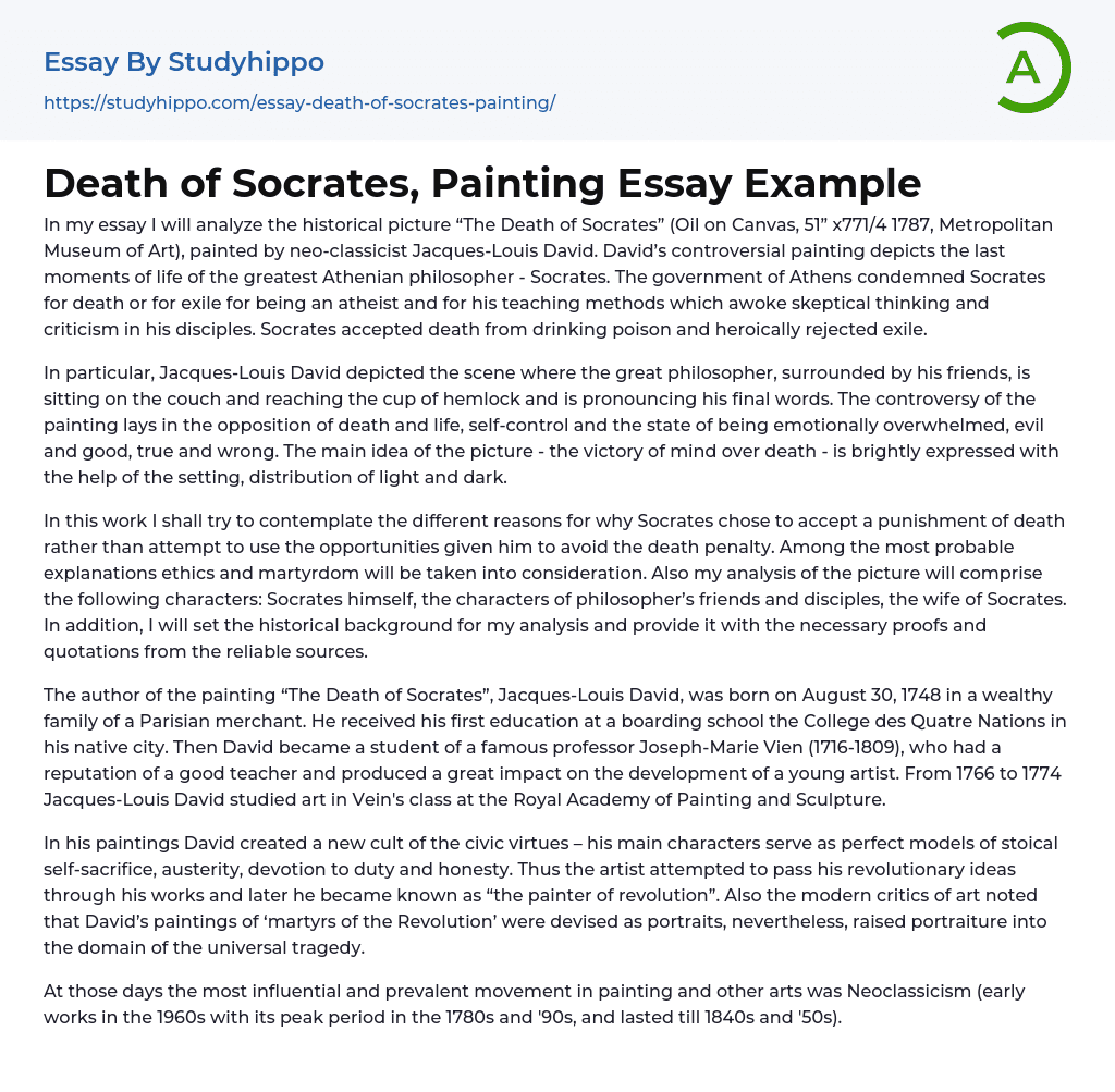 Death of Socrates, Painting Essay Example