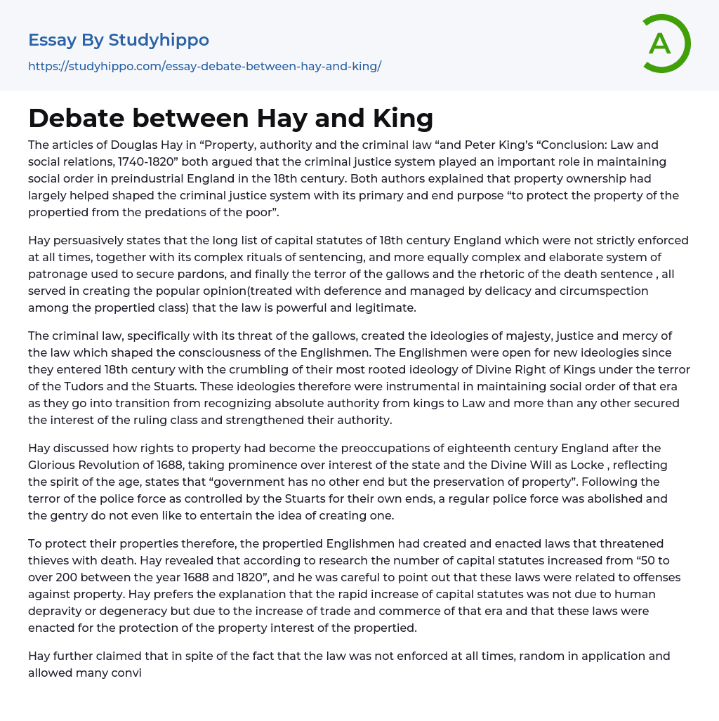 Debate between Hay and King Essay Example
