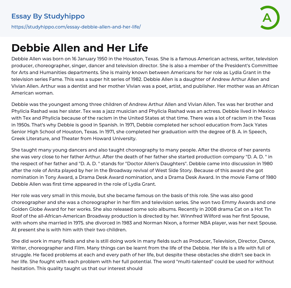Debbie Allen and Her Life Essay Example