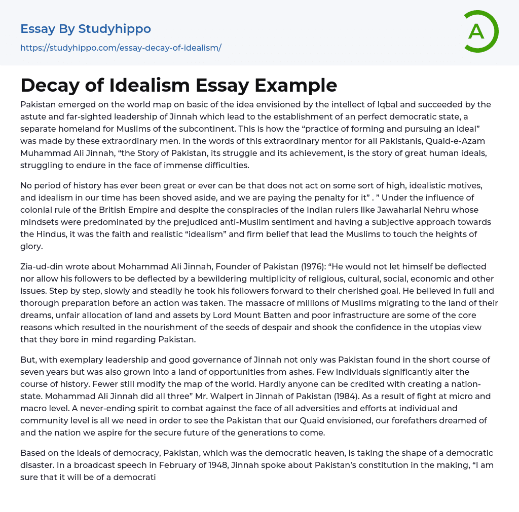 Decay of Idealism Essay Example