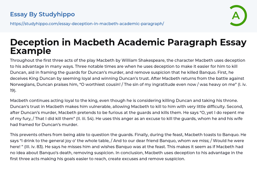 Deception in Macbeth Academic Paragraph Essay Example