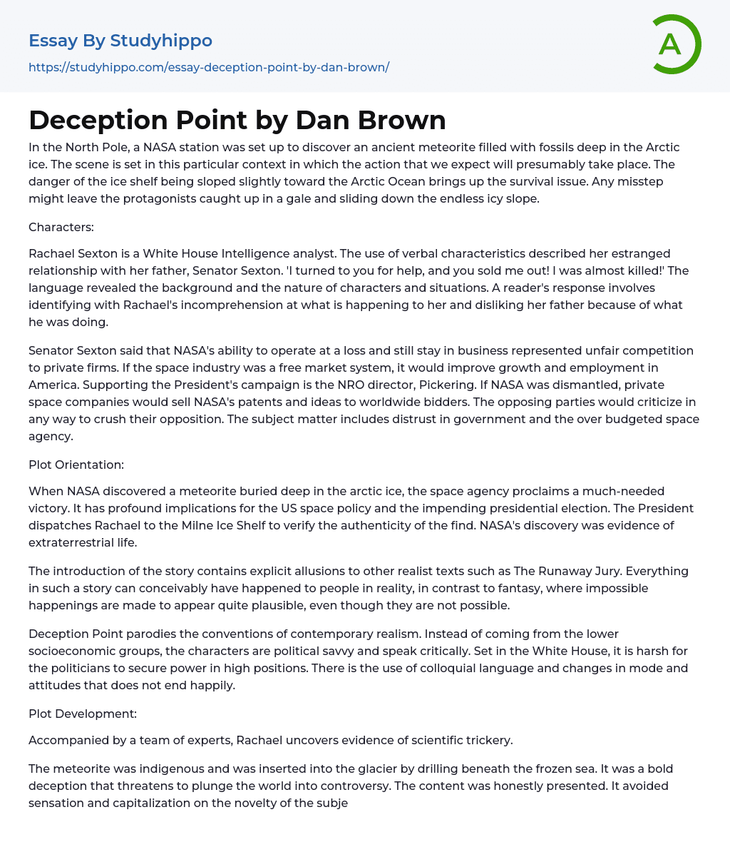 Deception Point by Dan Brown Essay Example
