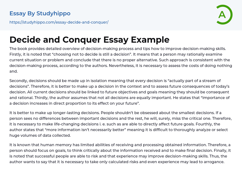 Decide and Conquer Essay Example