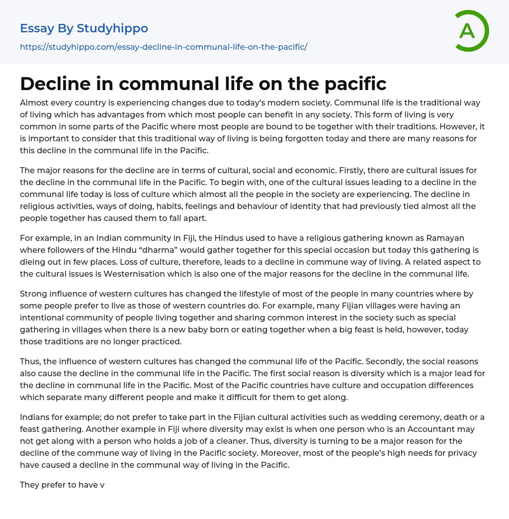 Decline in communal life on the pacific Essay Example