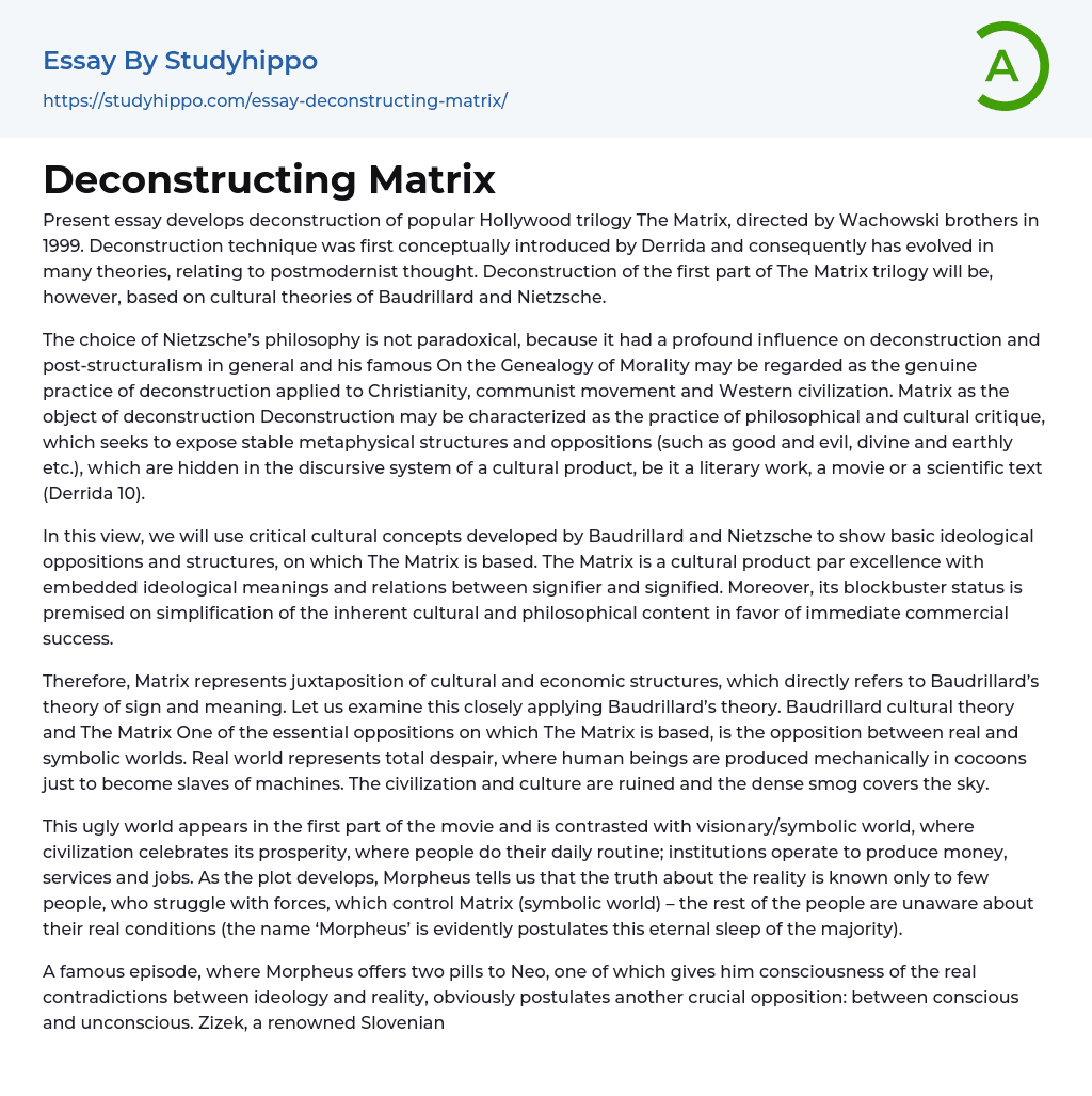 Deconstructing Matrix Essay Example