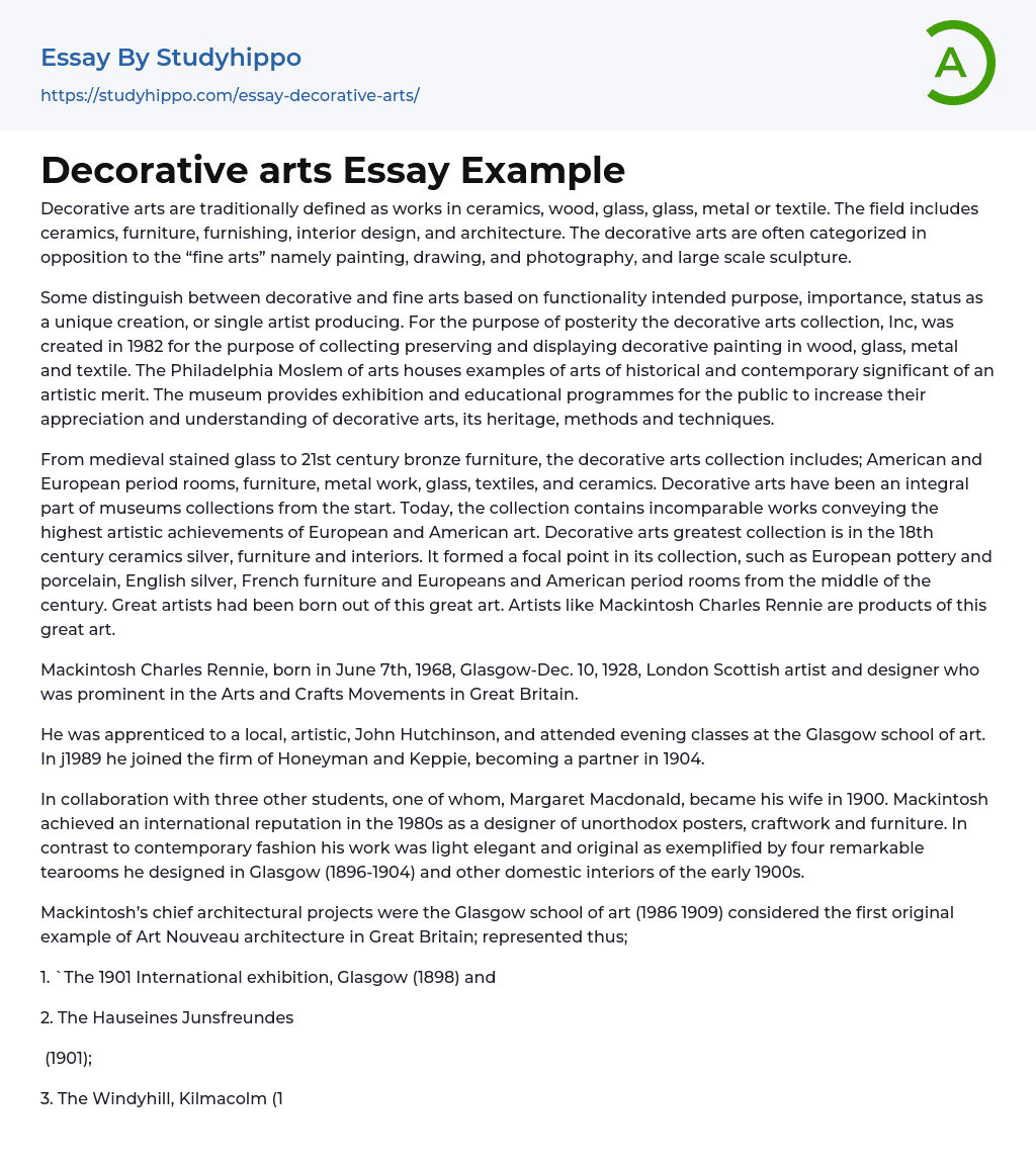 Decorative arts Essay Example