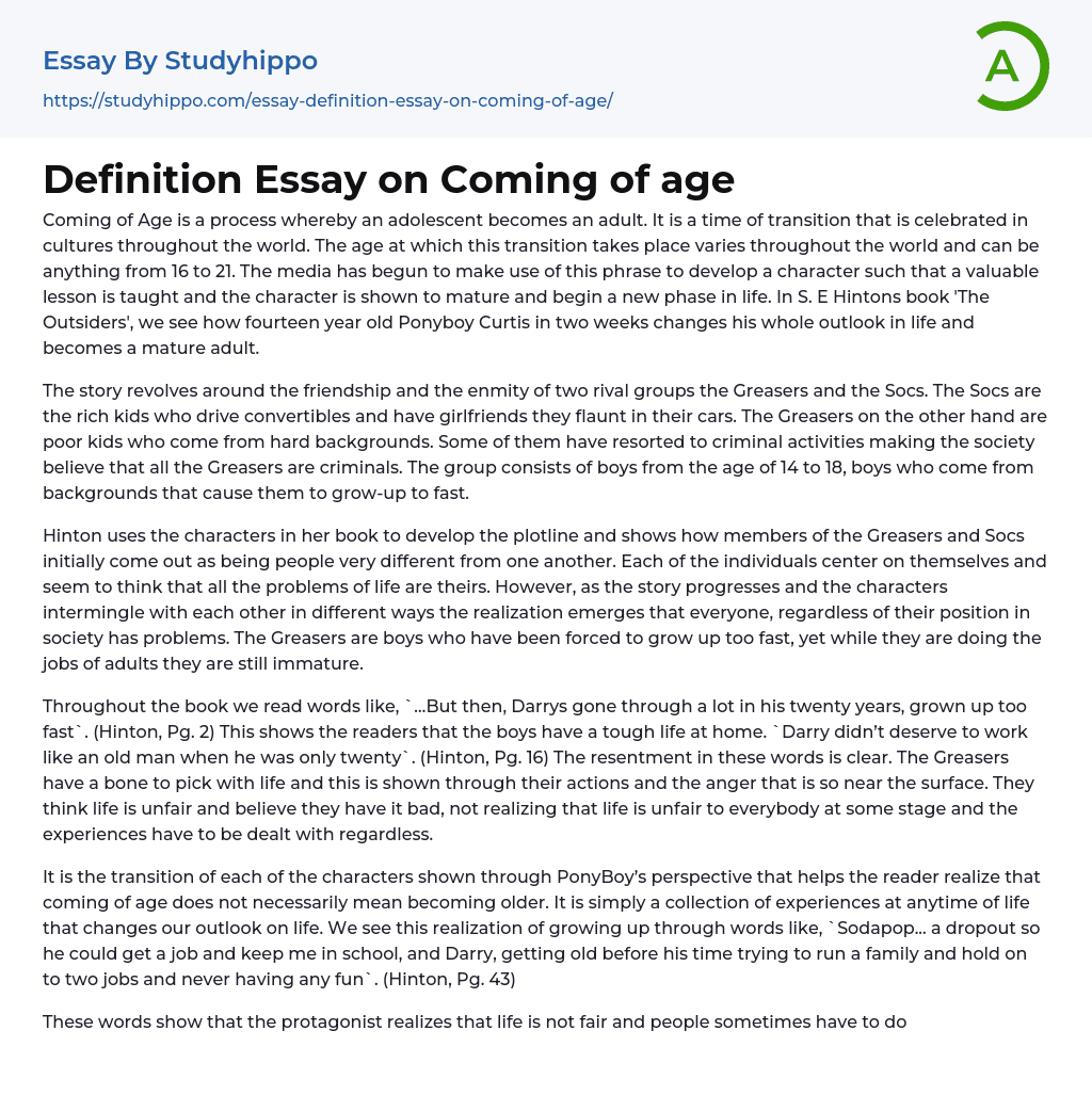 Definition Essay on Coming of age