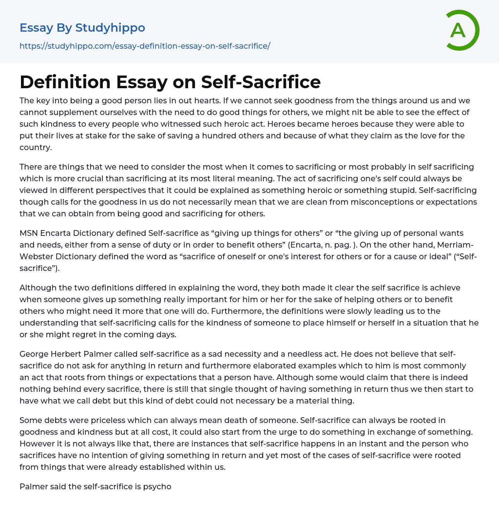 Definition Essay on Self-Sacrifice