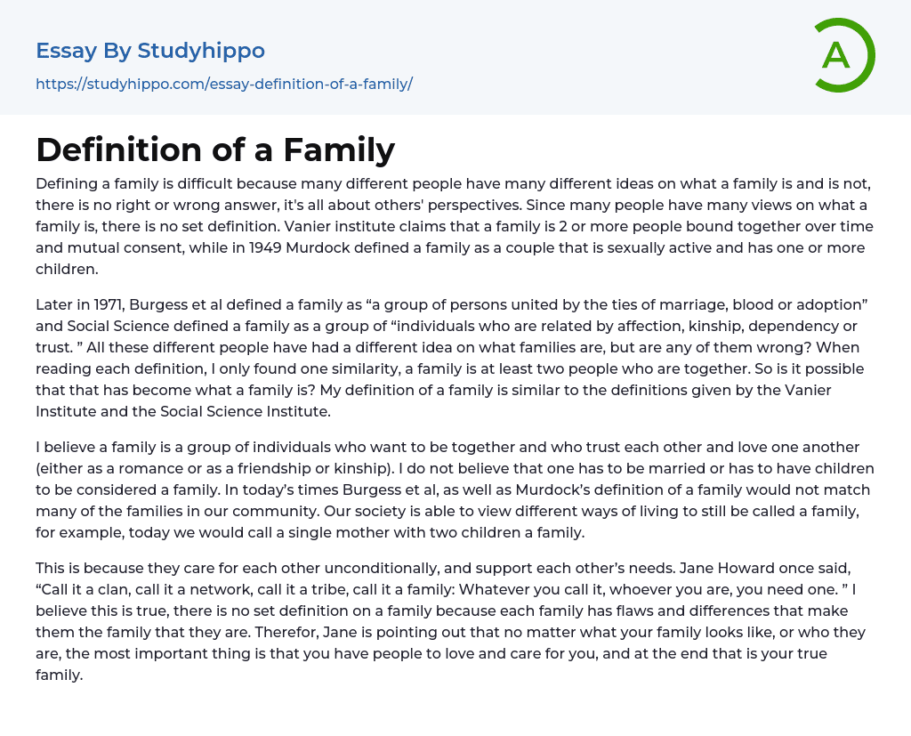 what is your definition of family essay