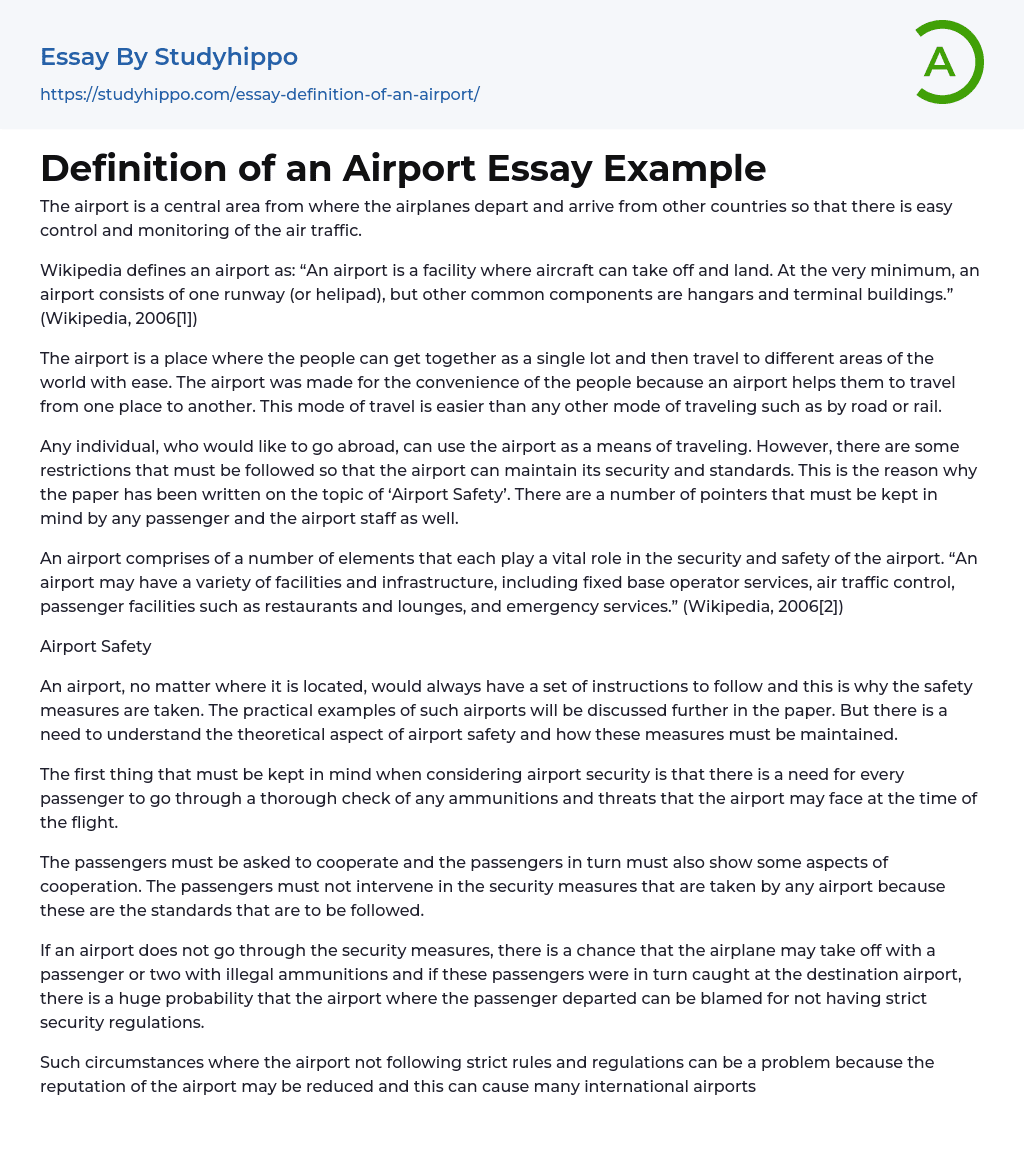 Definition of an Airport Essay Example
