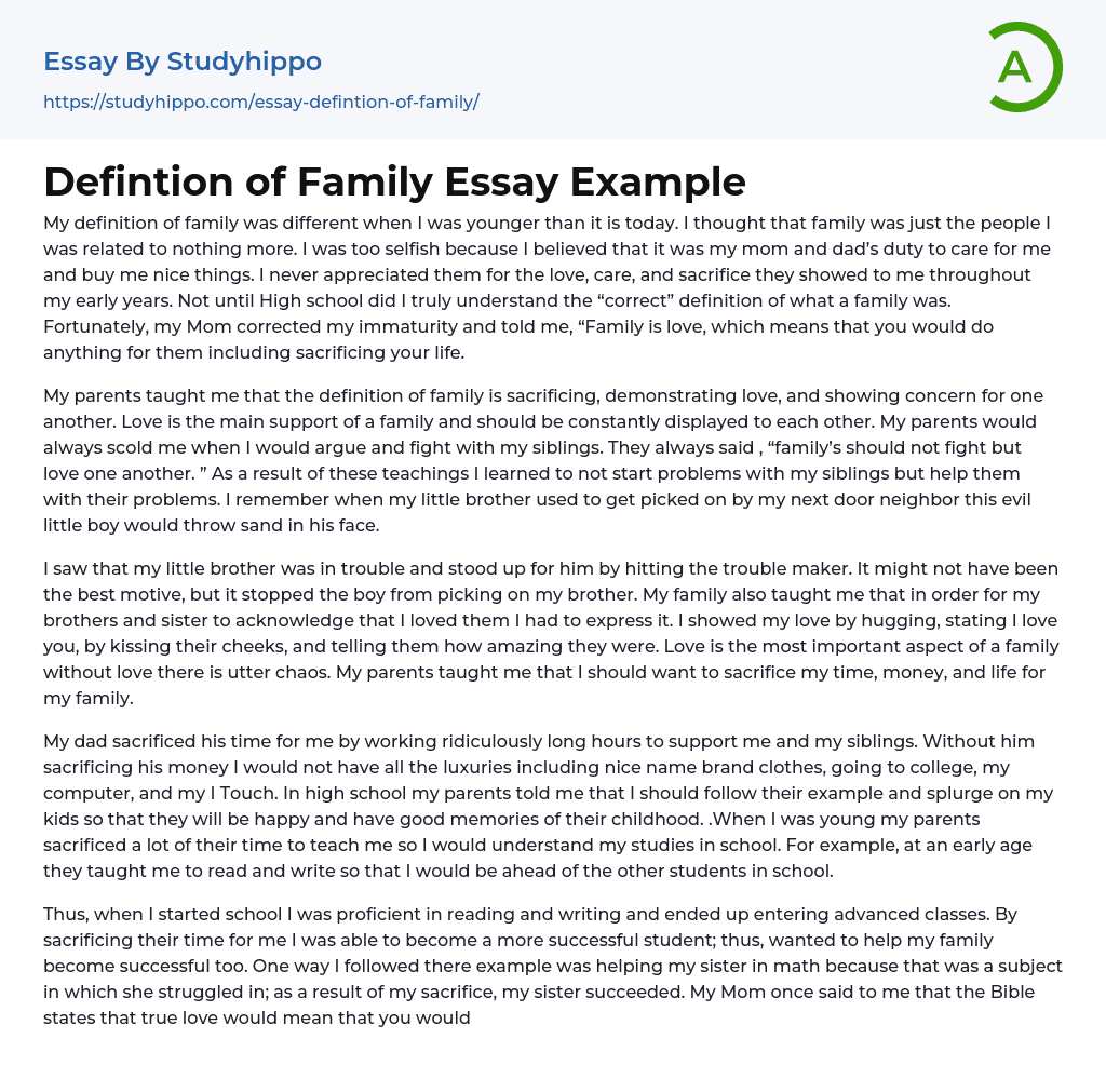 Defintion of Family Essay Example