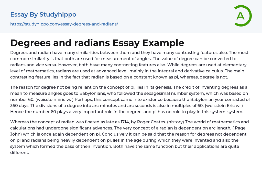 Degrees and radians Essay Example