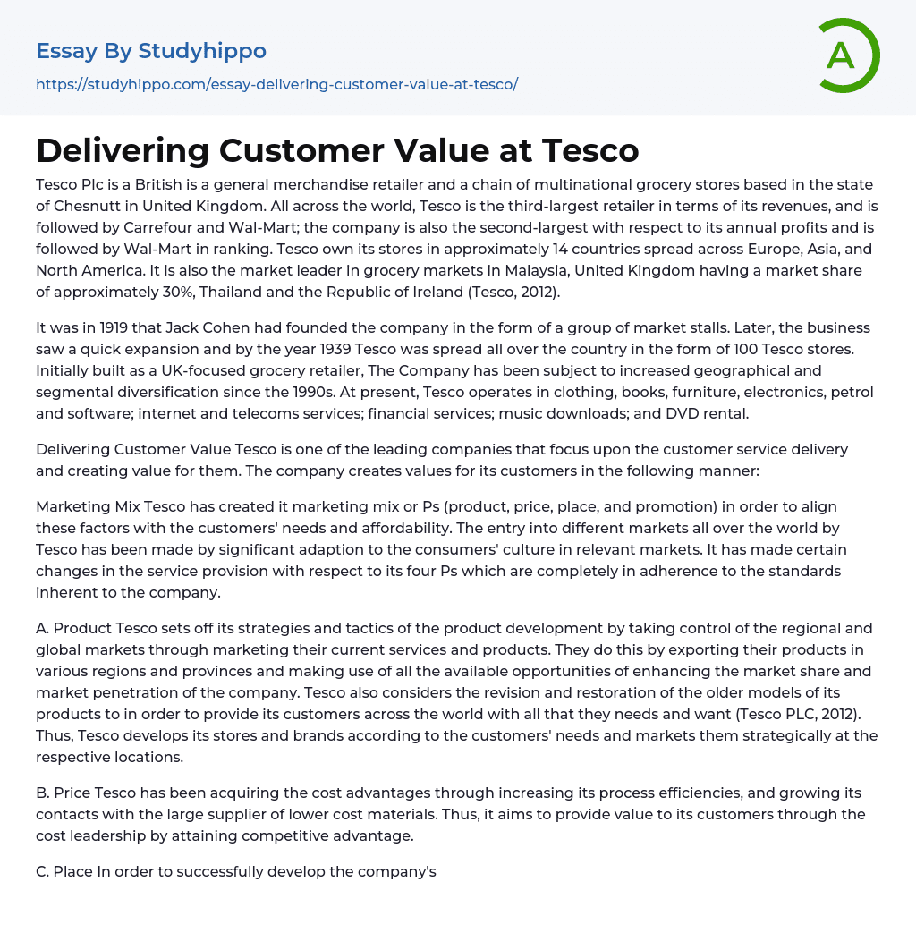 Delivering Customer Value at Tesco Essay Example