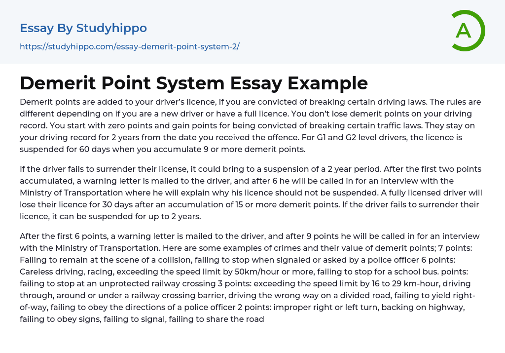 Demerit Point System Essay Example