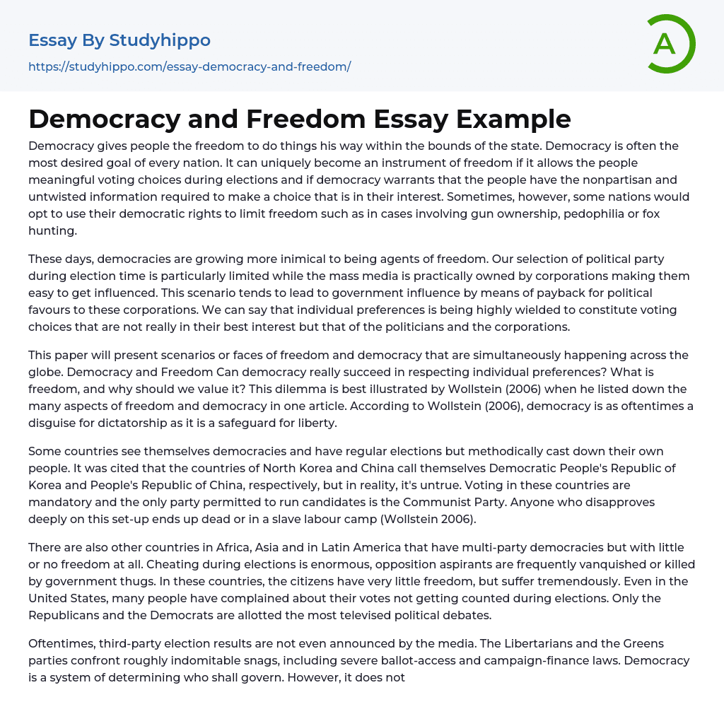 Democracy and Freedom Essay Example
