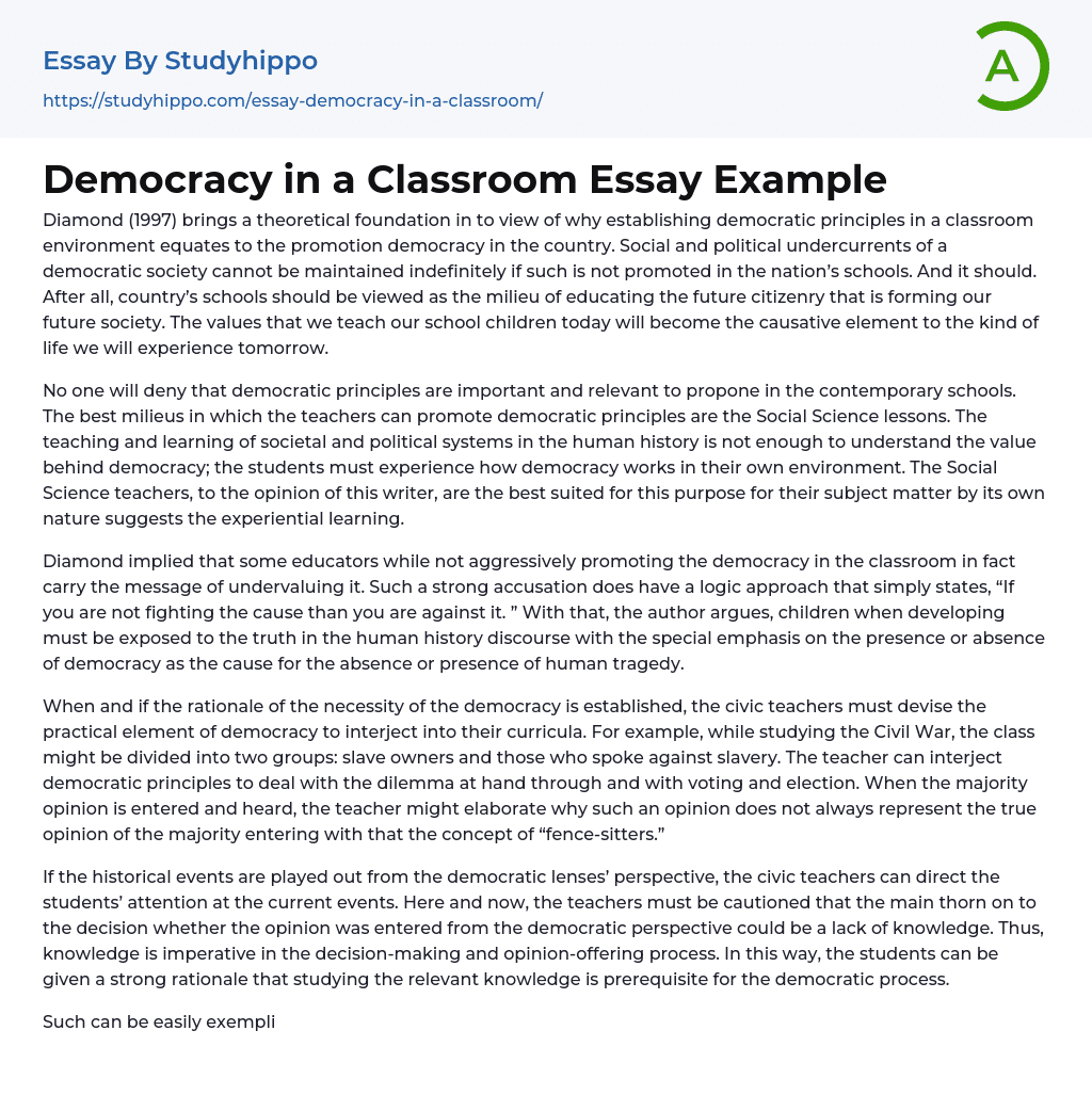 Democracy in a Classroom Essay Example