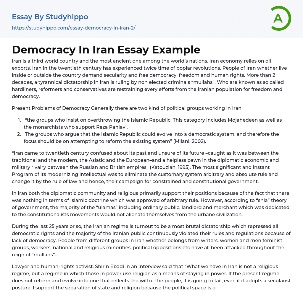Democracy In Iran Essay Example