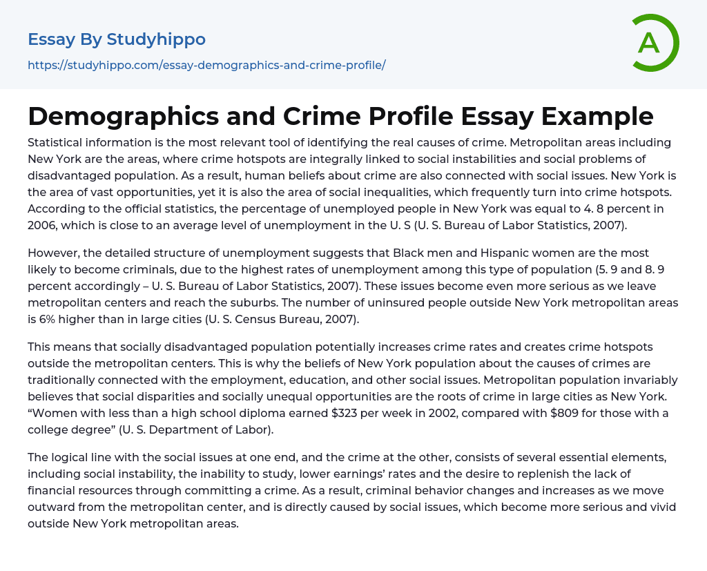 Demographics and Crime Profile Essay Example