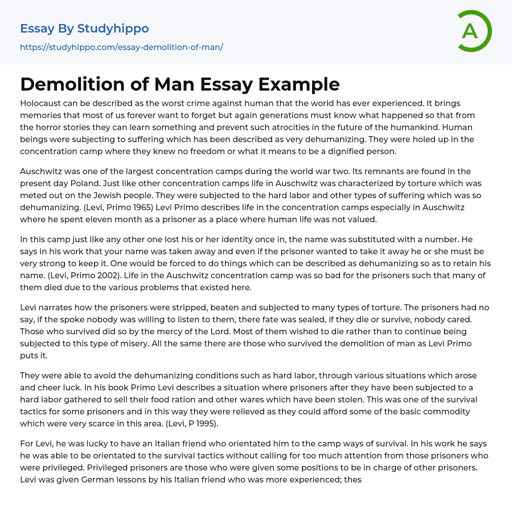 Demolition of Man Essay Example