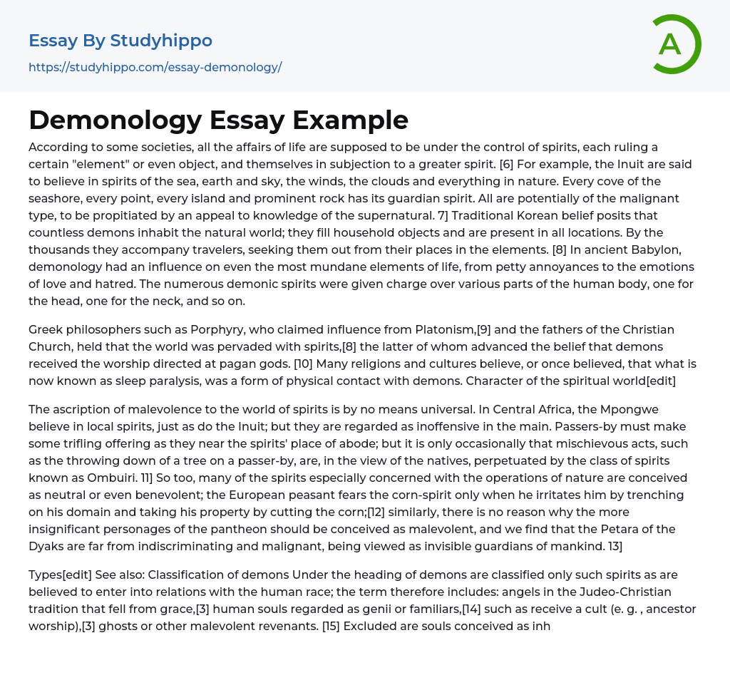 Demonology Essay Example
