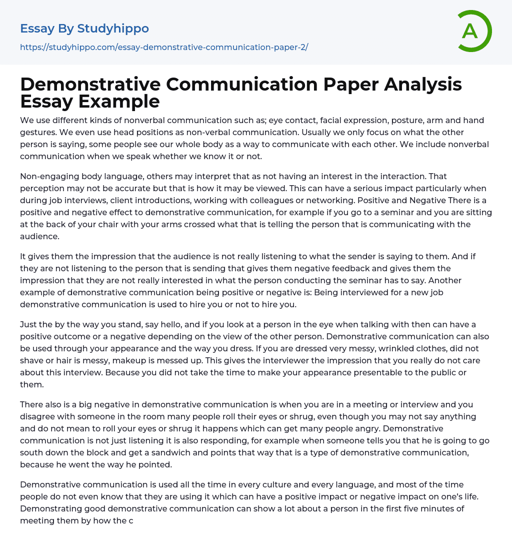 Demonstrative Communication Paper Analysis Essay Example