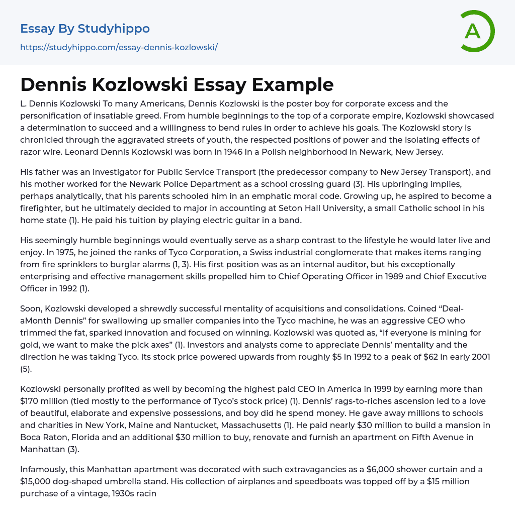 Dennis Kozlowski Essay Example