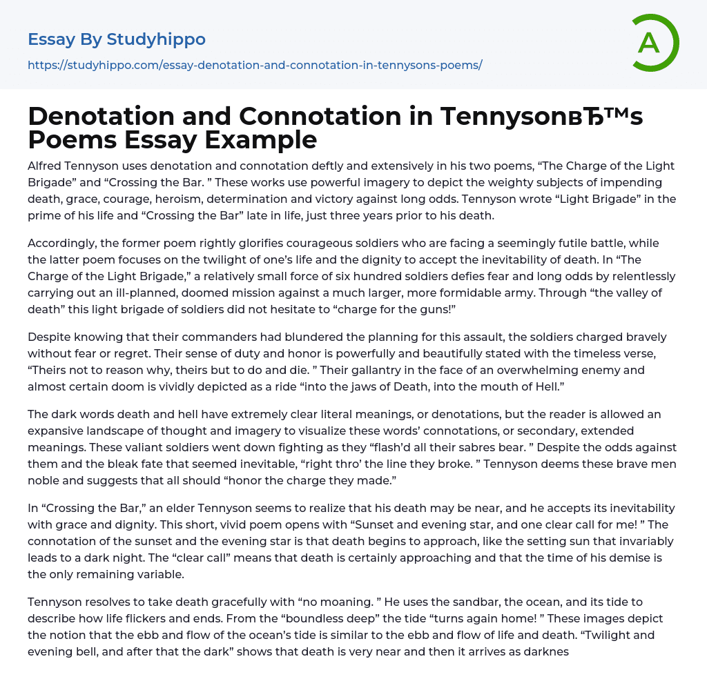 Denotation and Connotation in Tennyson’s Poems Essay Example