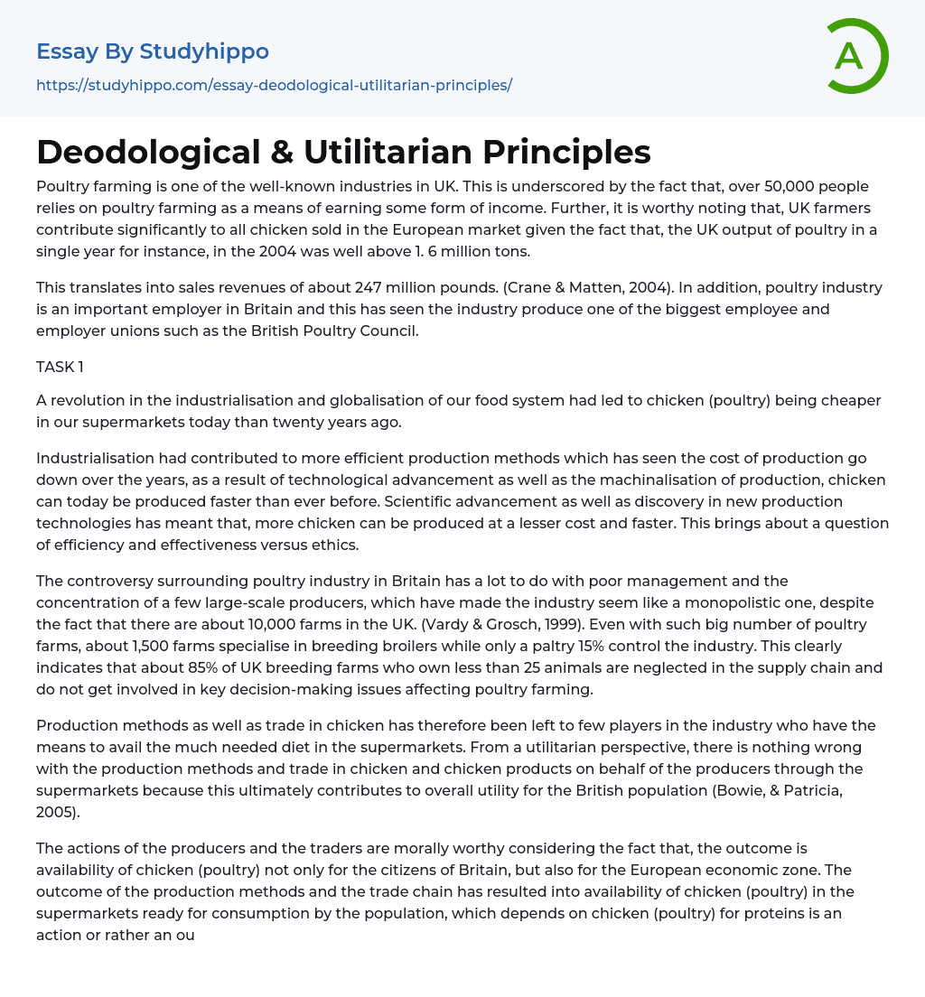 Deodological & Utilitarian Principles Essay Example