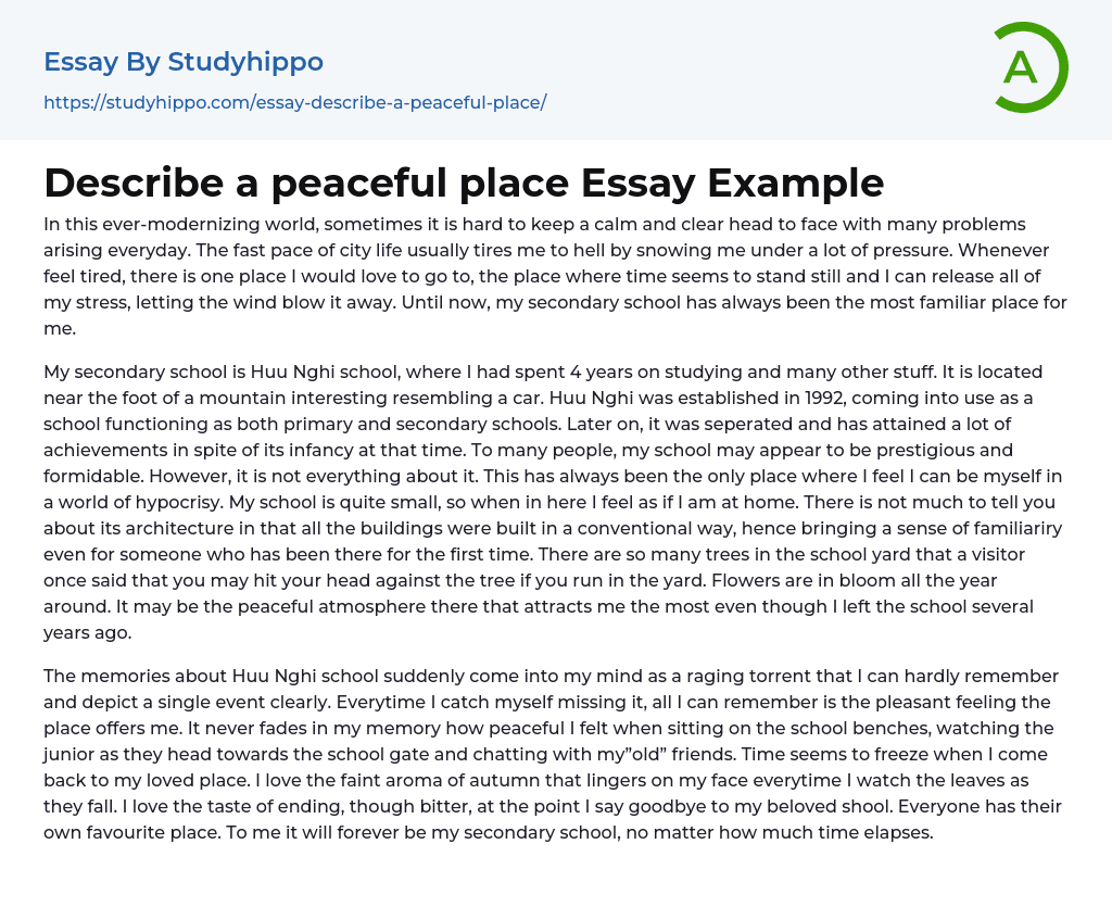 Describe a peaceful place Essay Example