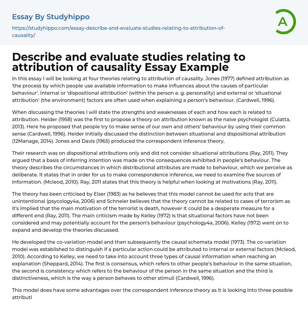 Describe and evaluate studies relating to attribution of causality Essay Example
