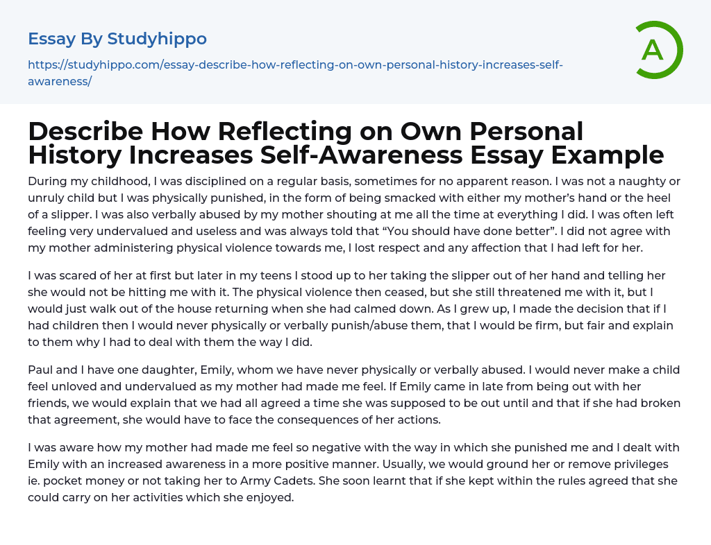 Describe How Reflecting on Own Personal History Increases Self-Awareness Essay Example