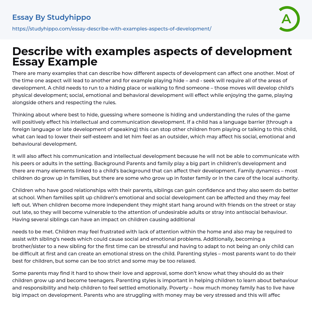 Describe with examples aspects of development Essay Example