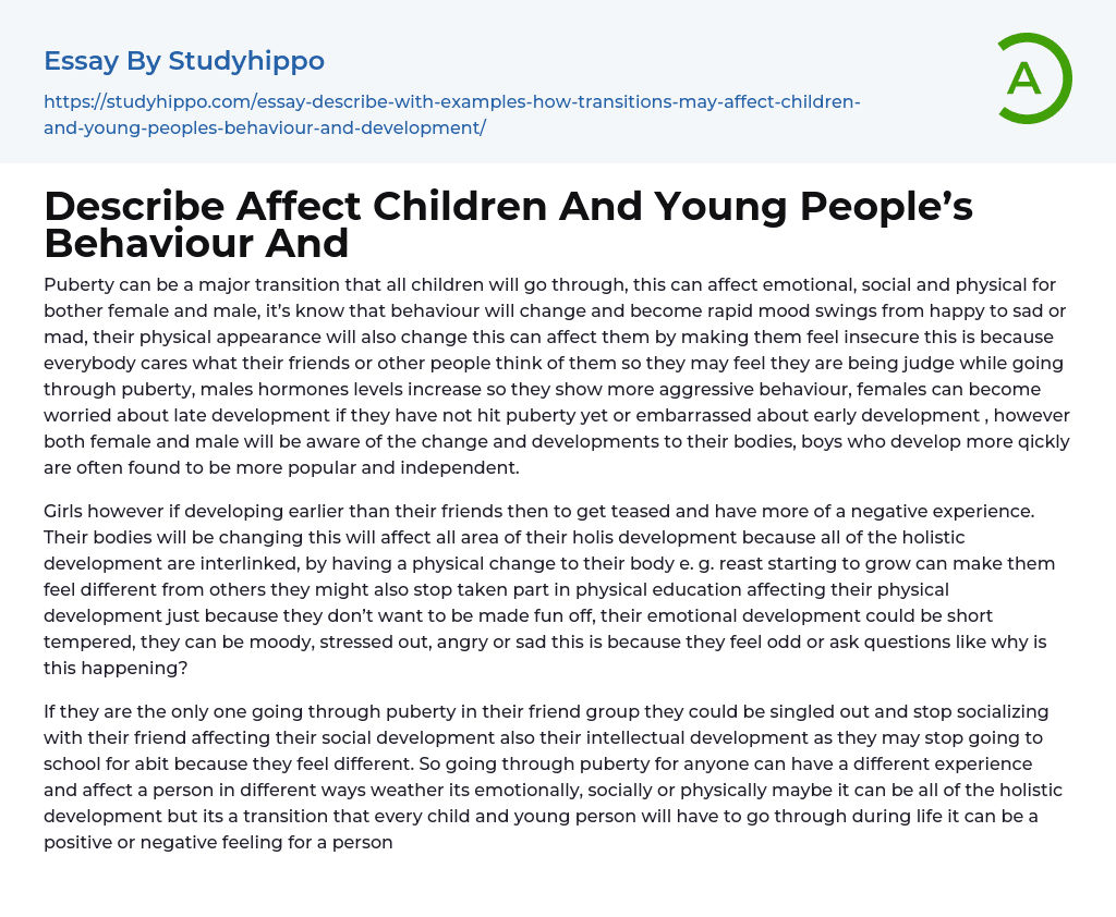 Describe Affect Children And Young People’s Behaviour And Essay Example