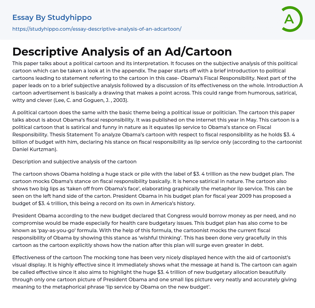 Descriptive Analysis of an Ad/Cartoon Essay Example