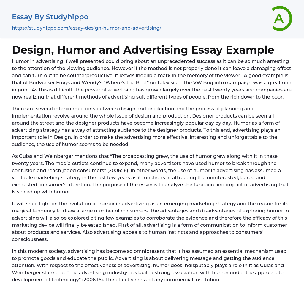 Design, Humor and Advertising Essay Example