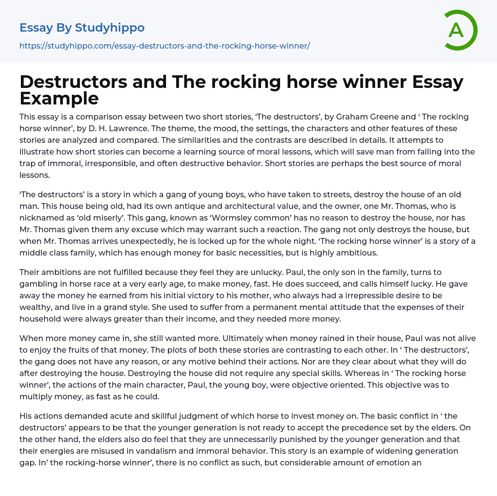 Destructors and The rocking horse winner Essay Example